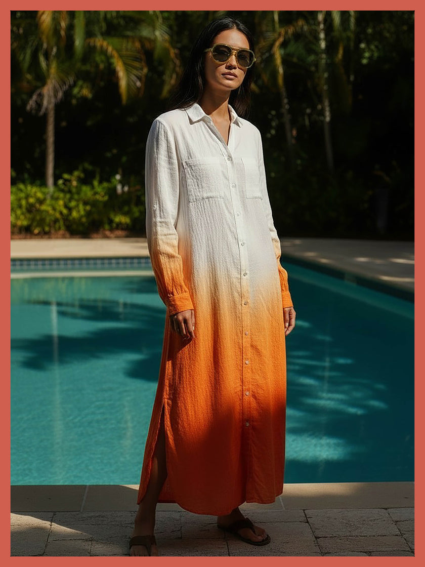 Kendall Cotton Dip Dye Shirt Dress - Pink