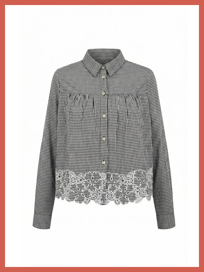 Koren Embroidered Blouse In Black Gingham