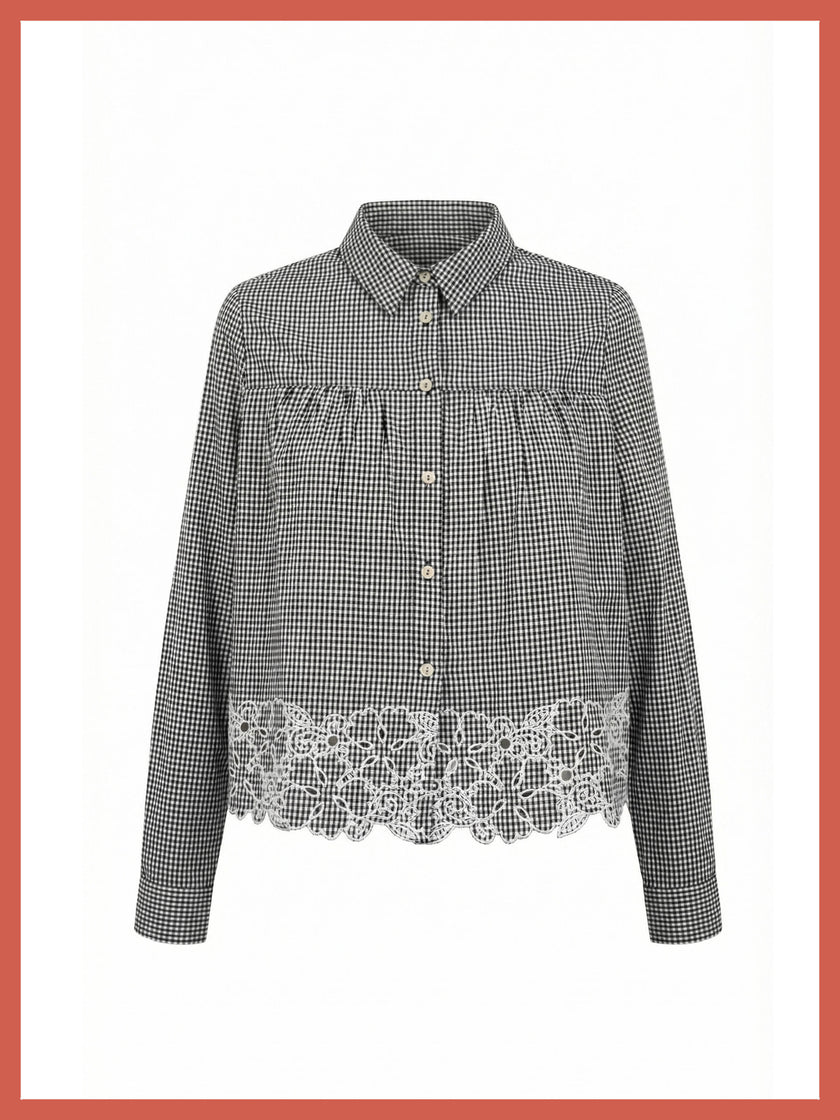 Koren Embroidered Blouse In Black Gingham