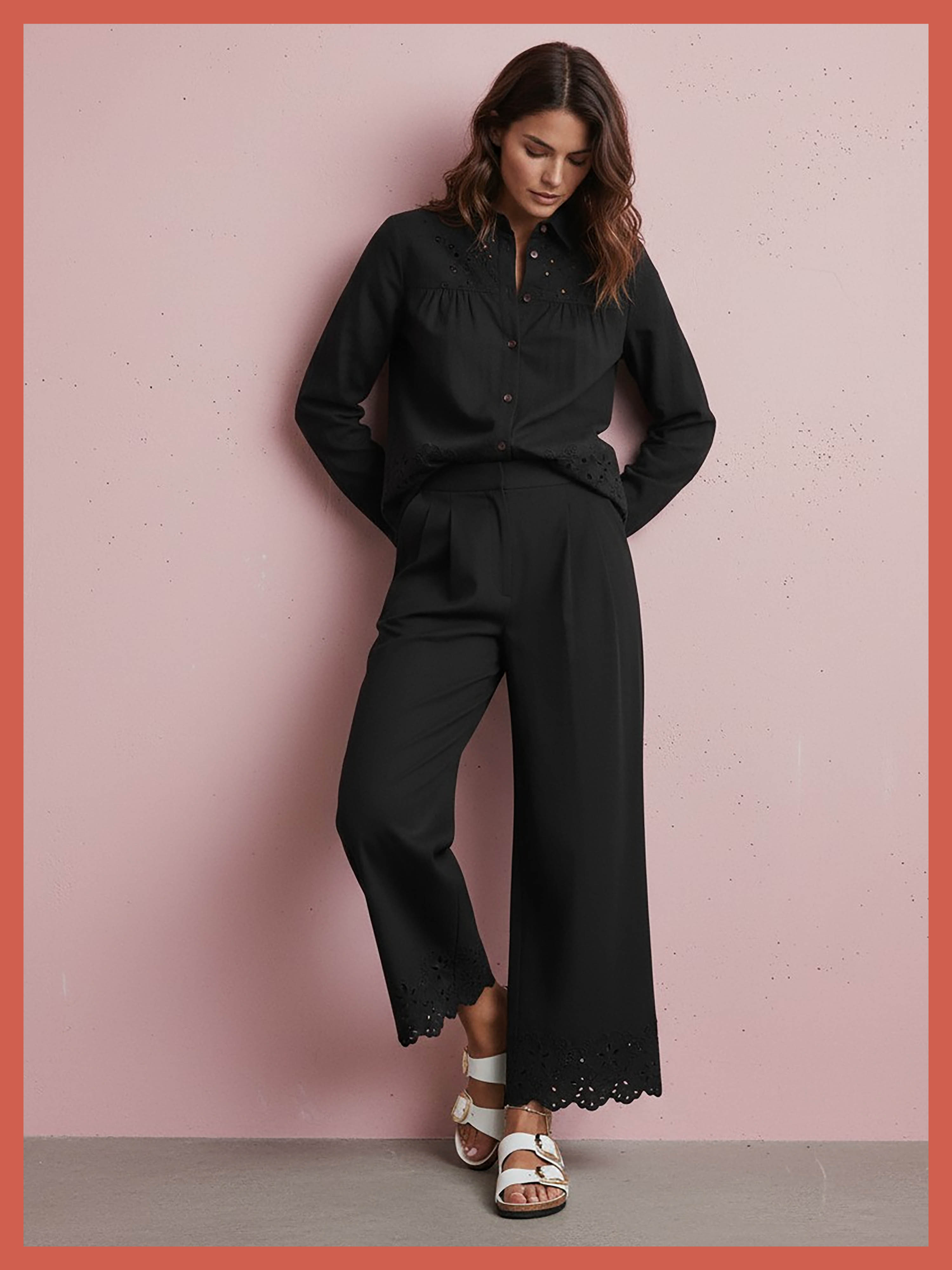 Sirena Embroidered Cutwork Trouser - Black