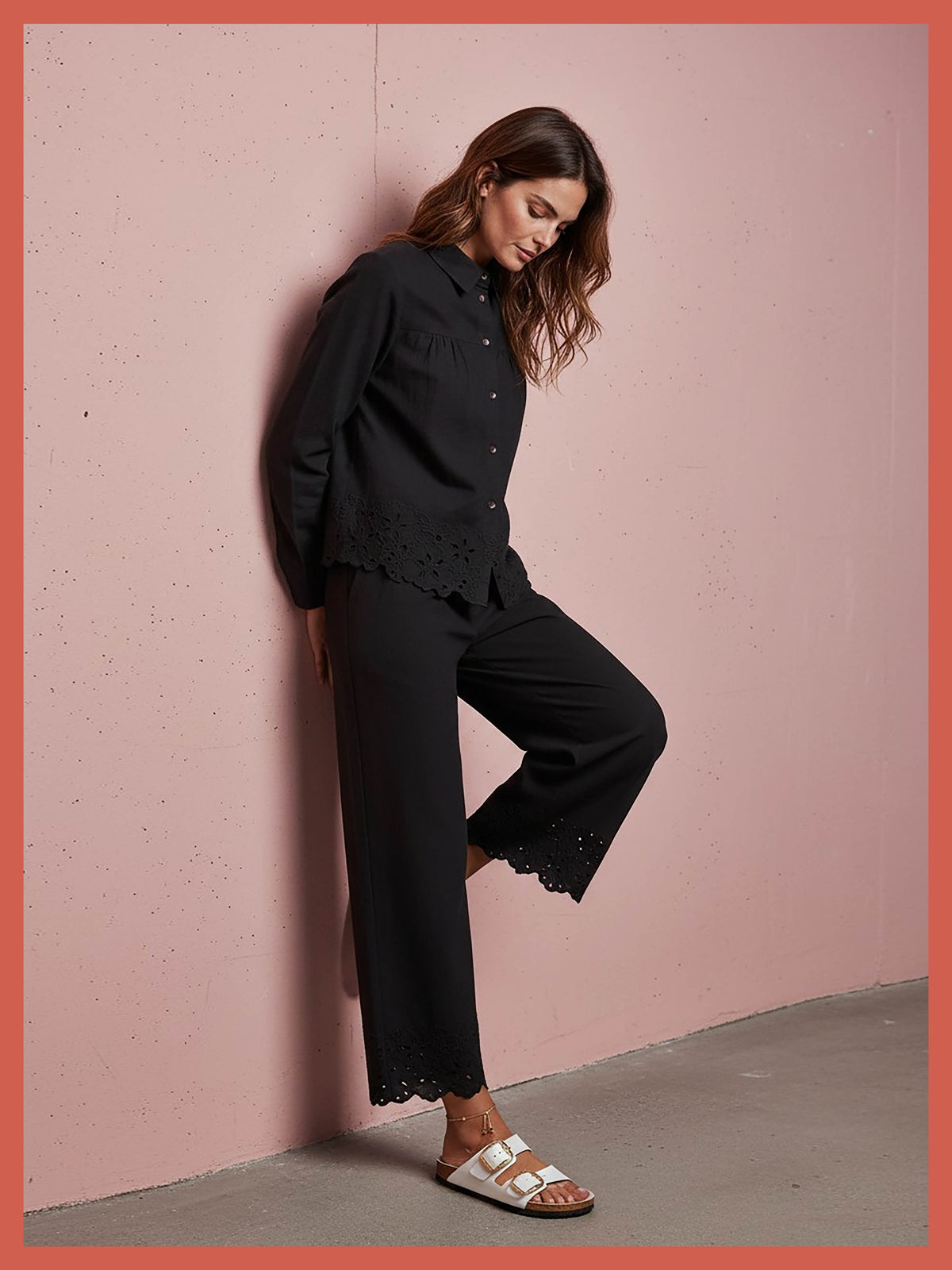 Sirena Embroidered Cutwork Trouser - Black