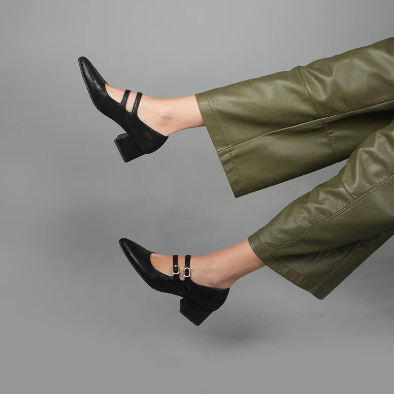 Laura Black Metallic Shoes