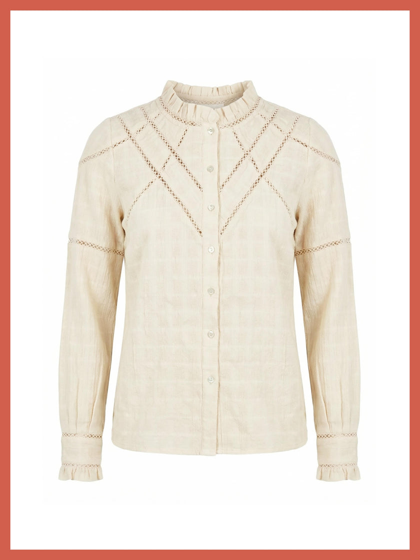 Lavinia Pretty Lace Trim Blouse - Ecru