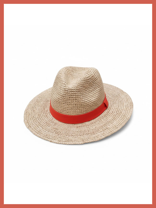 Mackenzie Raffia Fedora Hat - Natural-Coral