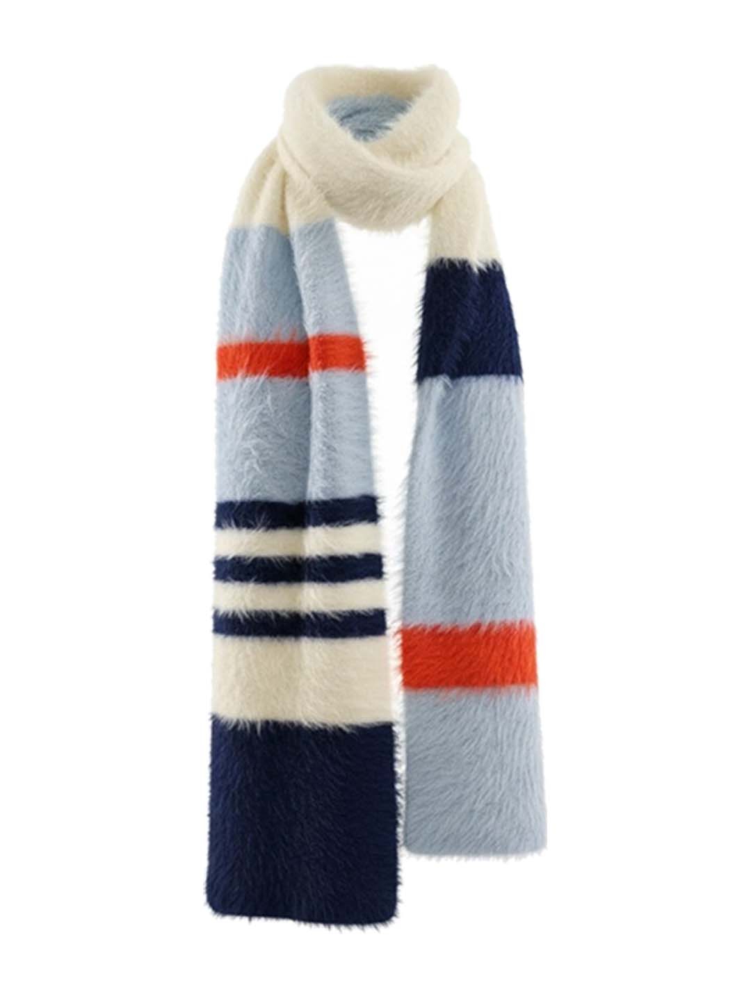 Women's blue striped scarf for versatile winter outfits