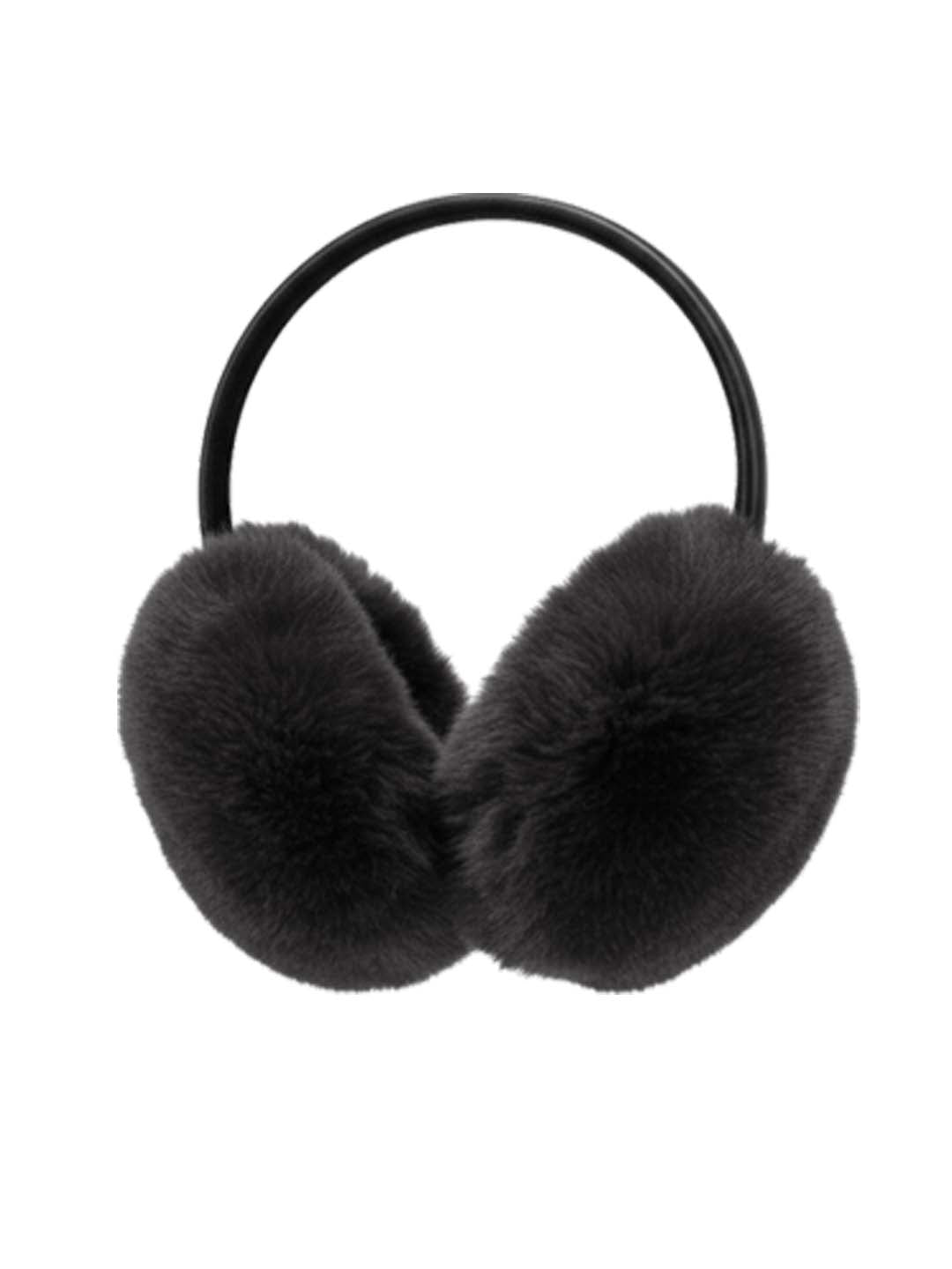 Women's black faux fur earmuffs for cosy cold-weather outfits