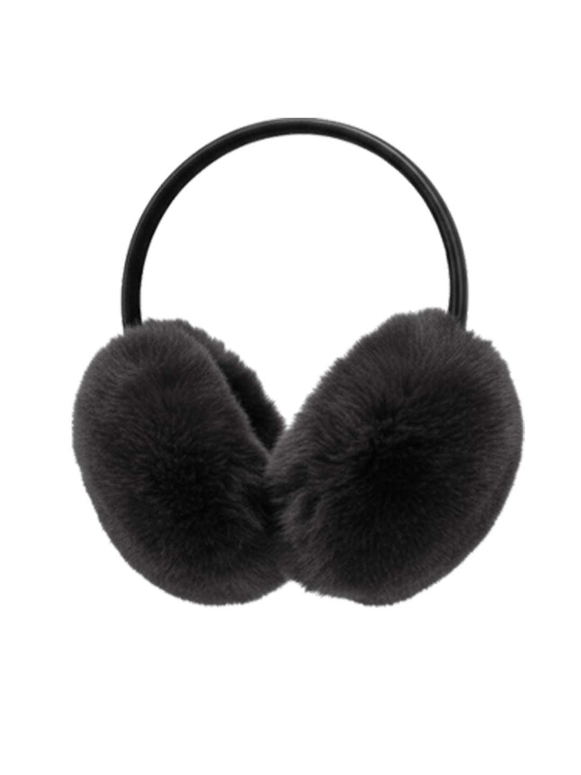 Women's black faux fur earmuffs for cosy cold-weather outfits