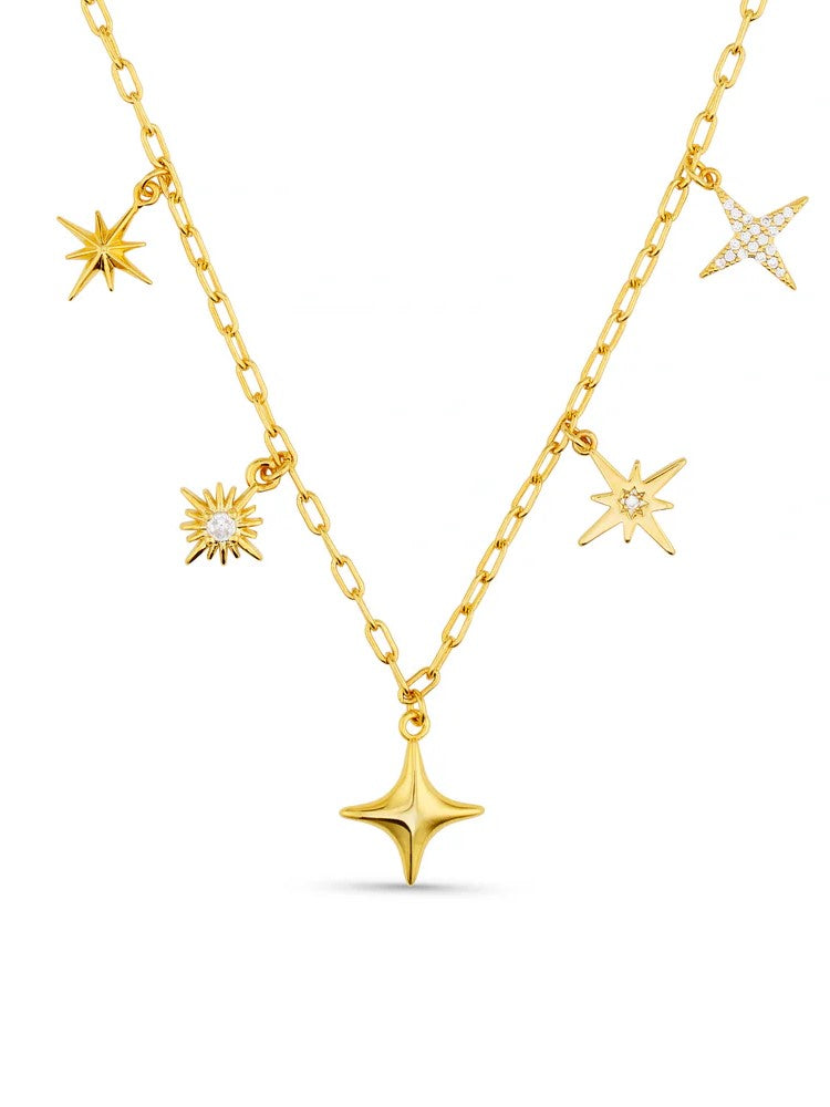 Mixed Starburst Charm Necklace