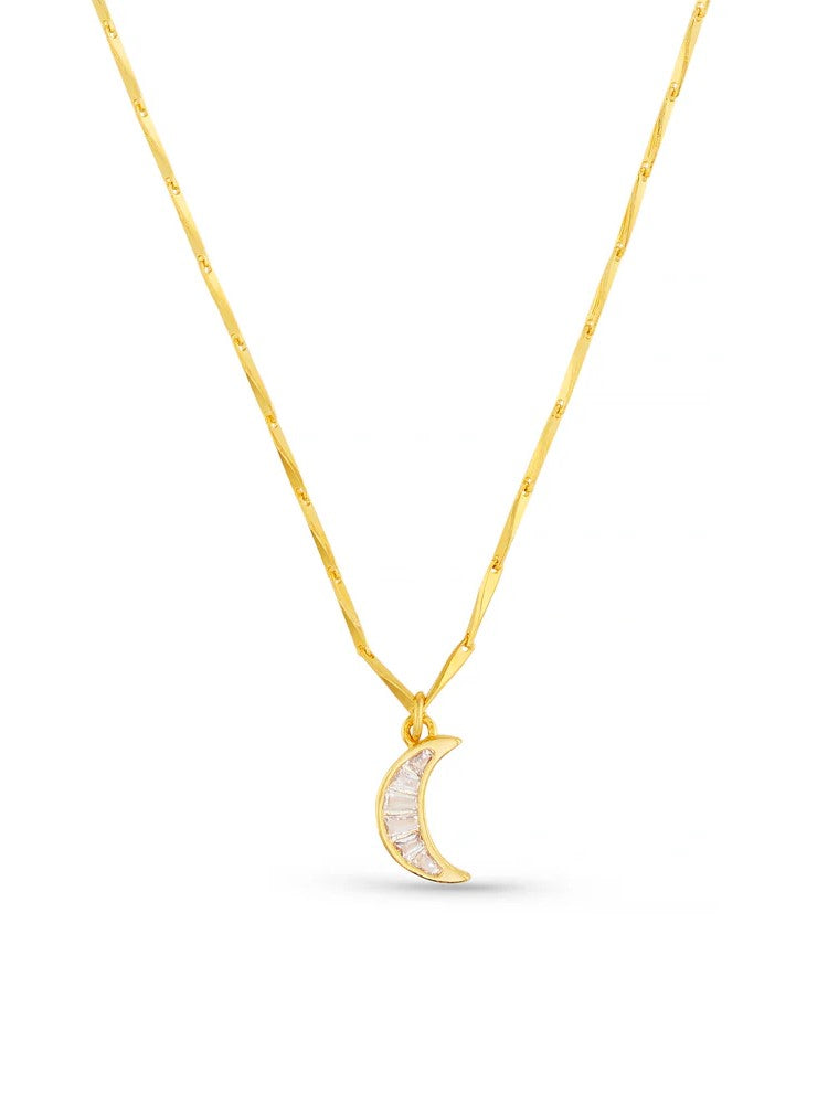Crystal Baguette Moon Charm Necklace