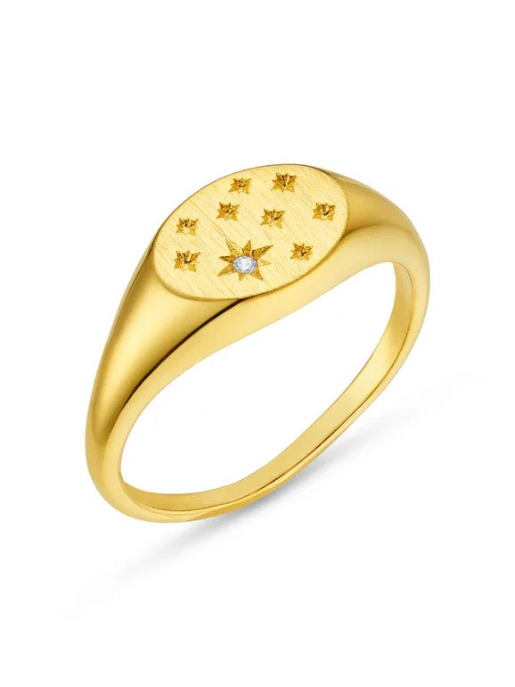 Crystal Starburst Signet Ring SM
