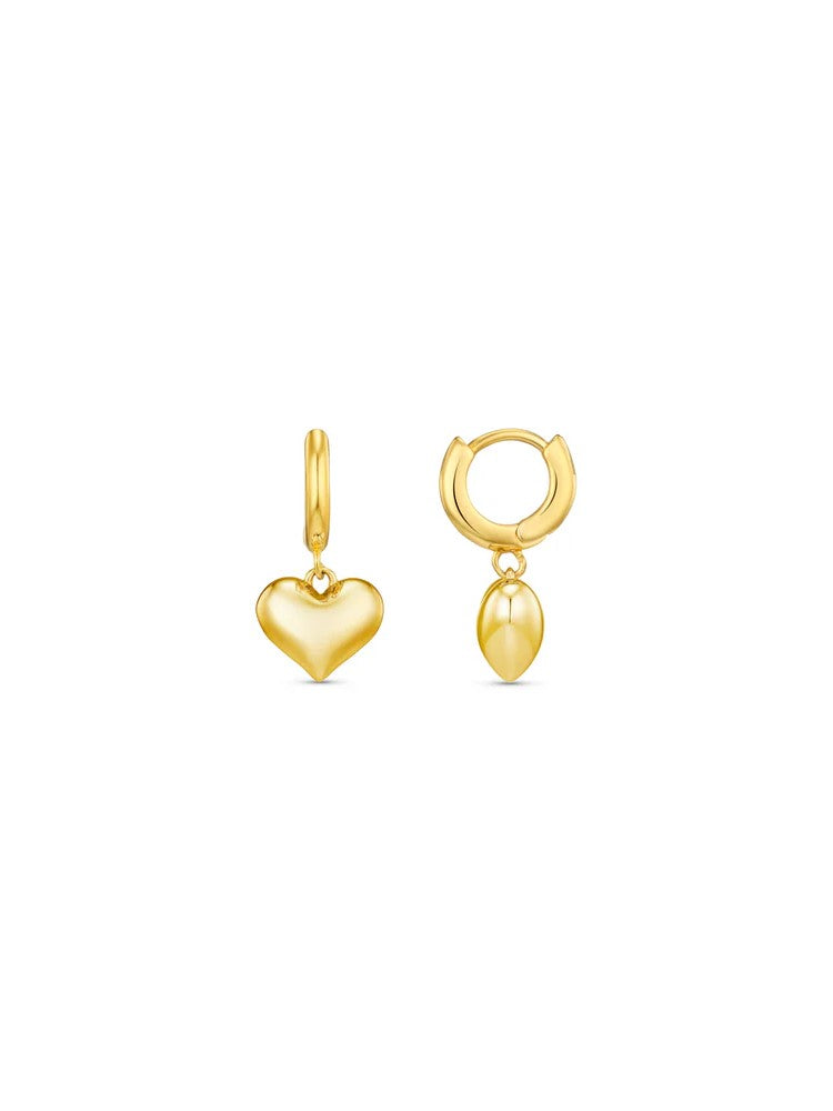 Domed Heart Huggie Hoops - Gold
