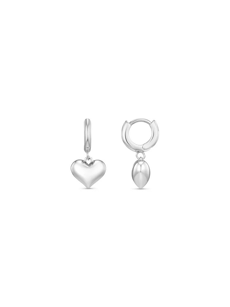 Domed Heart Huggie Hoops - Silver