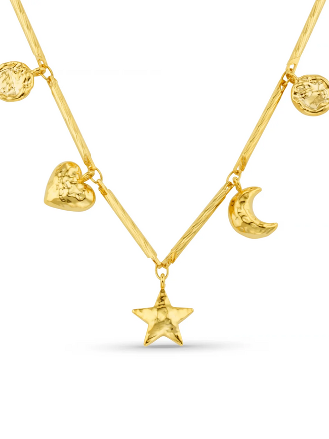 Orelia Bar Link & Molten Charm Necklace