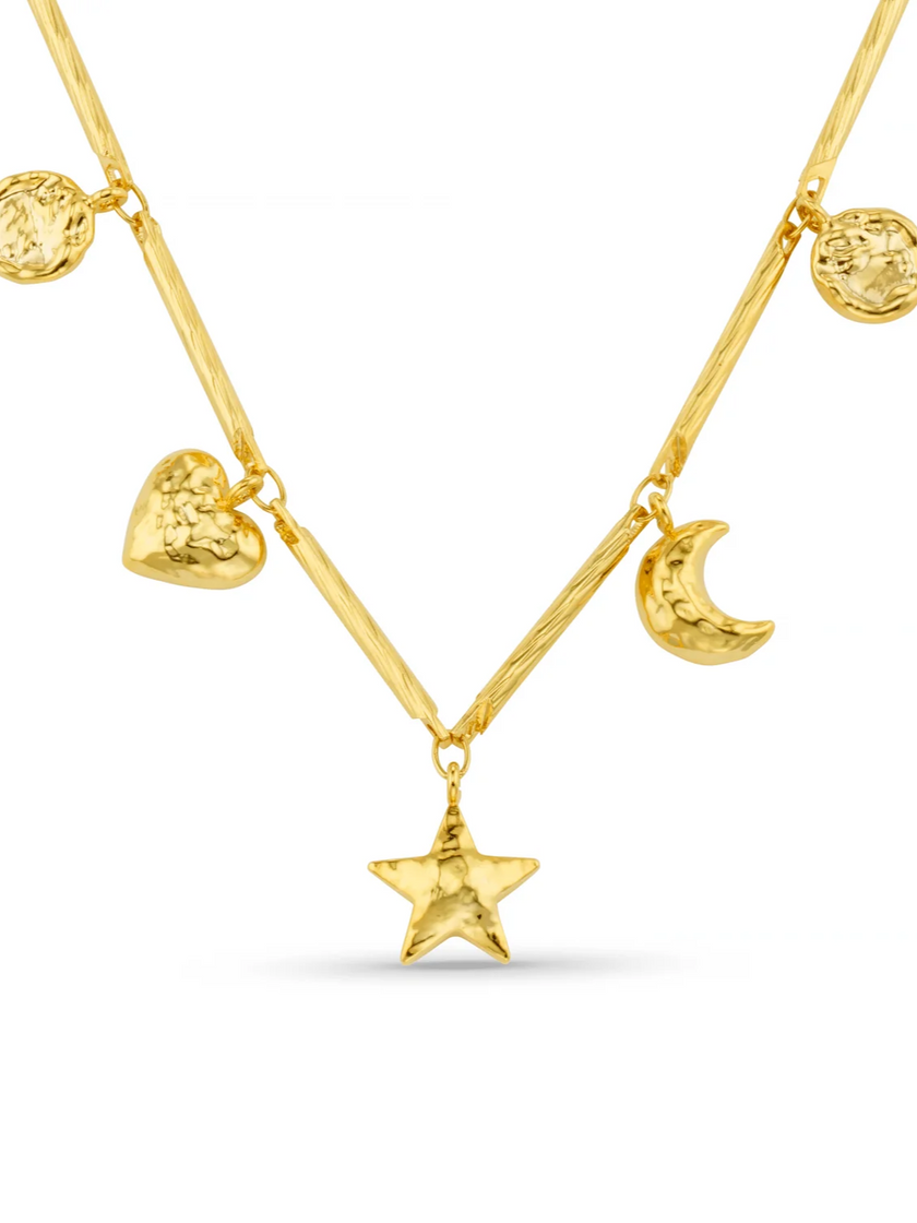 Orelia Bar Link & Molten Charm Necklace