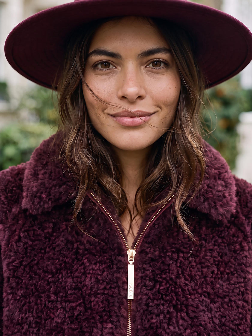 Otis Faux Fur Bomber Jacket - Burgundy