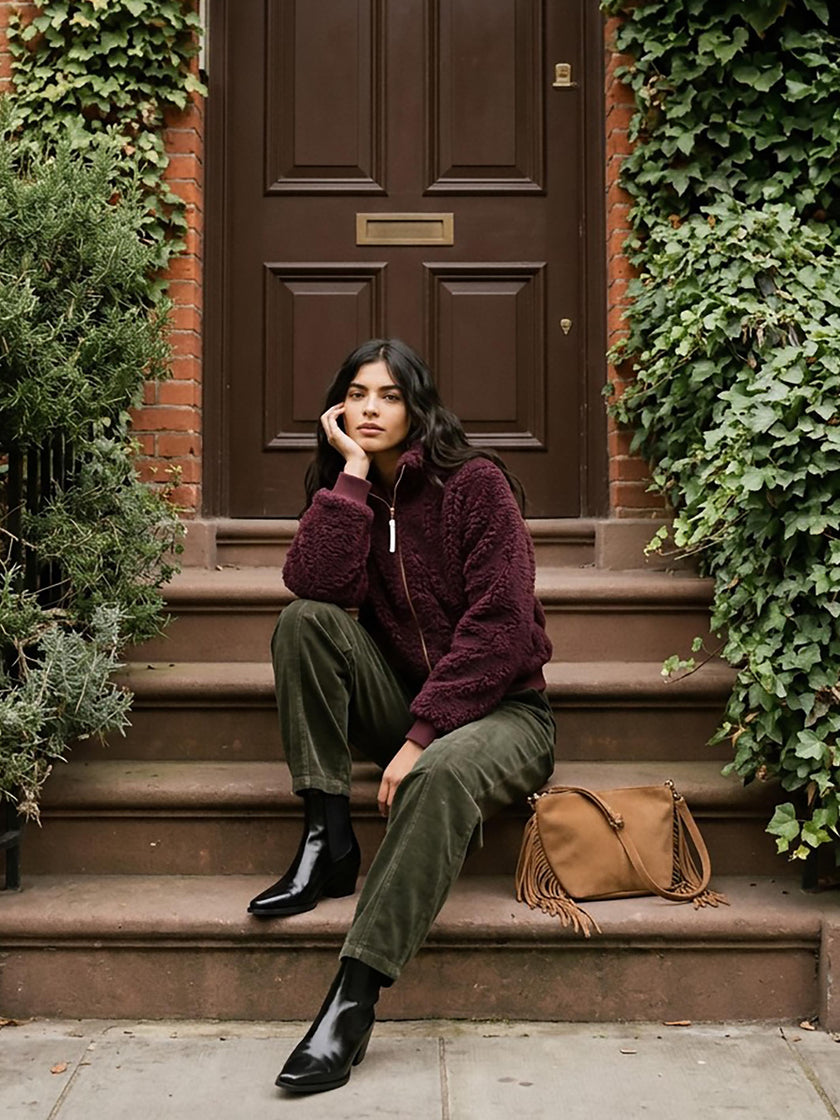 Otis Faux Fur Bomber Jacket - Burgundy