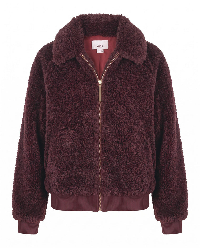 Otis Faux Fur Bomber Jacket - Burgundy