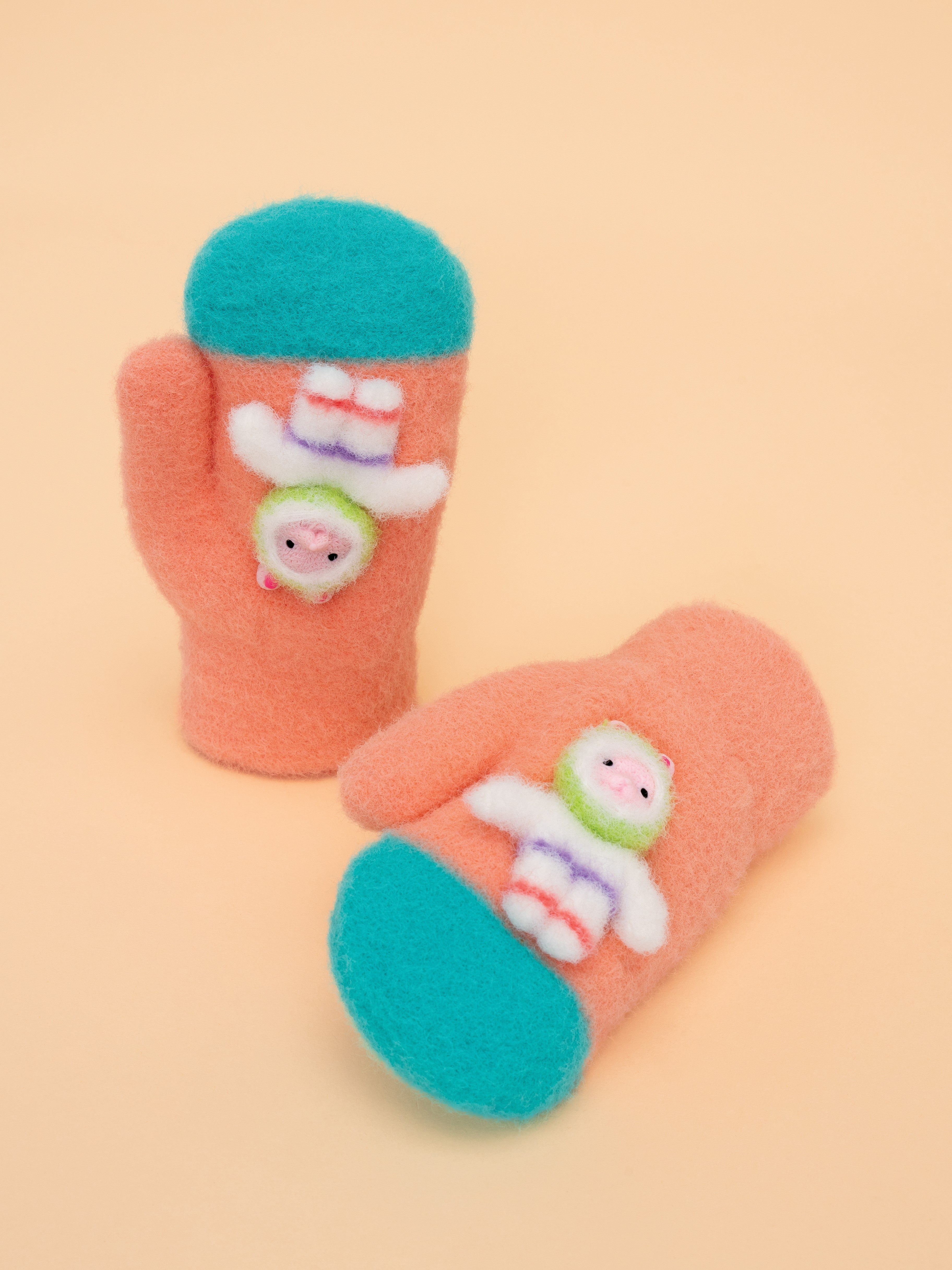 POWDER PALS MITTEN - SPACE BUNNY CORAL
