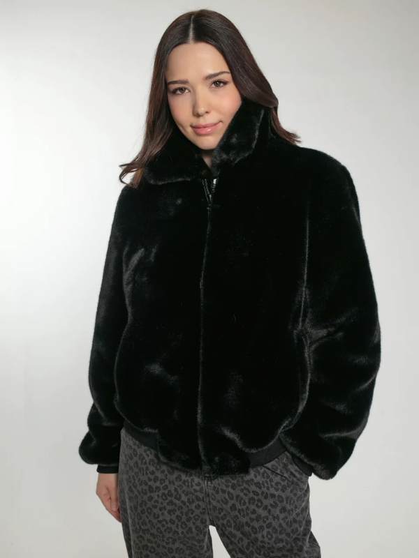 BEATRIX FAUX FUR BOMBER IN BLACK