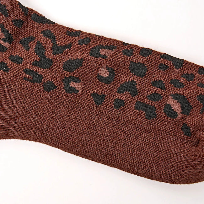 Wimbeldon Crew Socks for Women - Brown Leopard