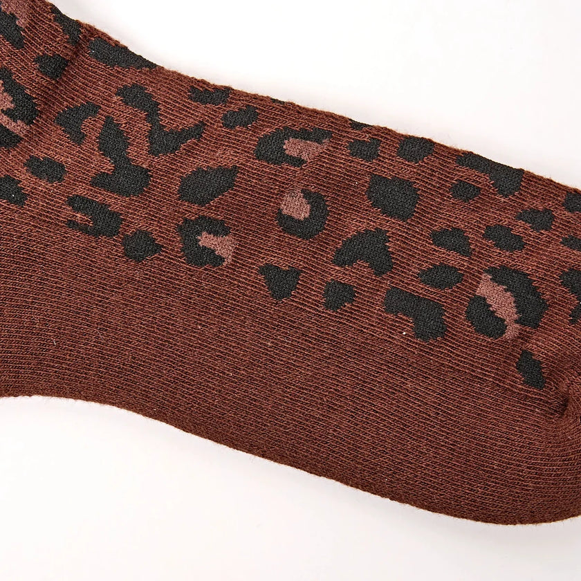 Wimbeldon Crew Socks for Women - Brown Leopard
