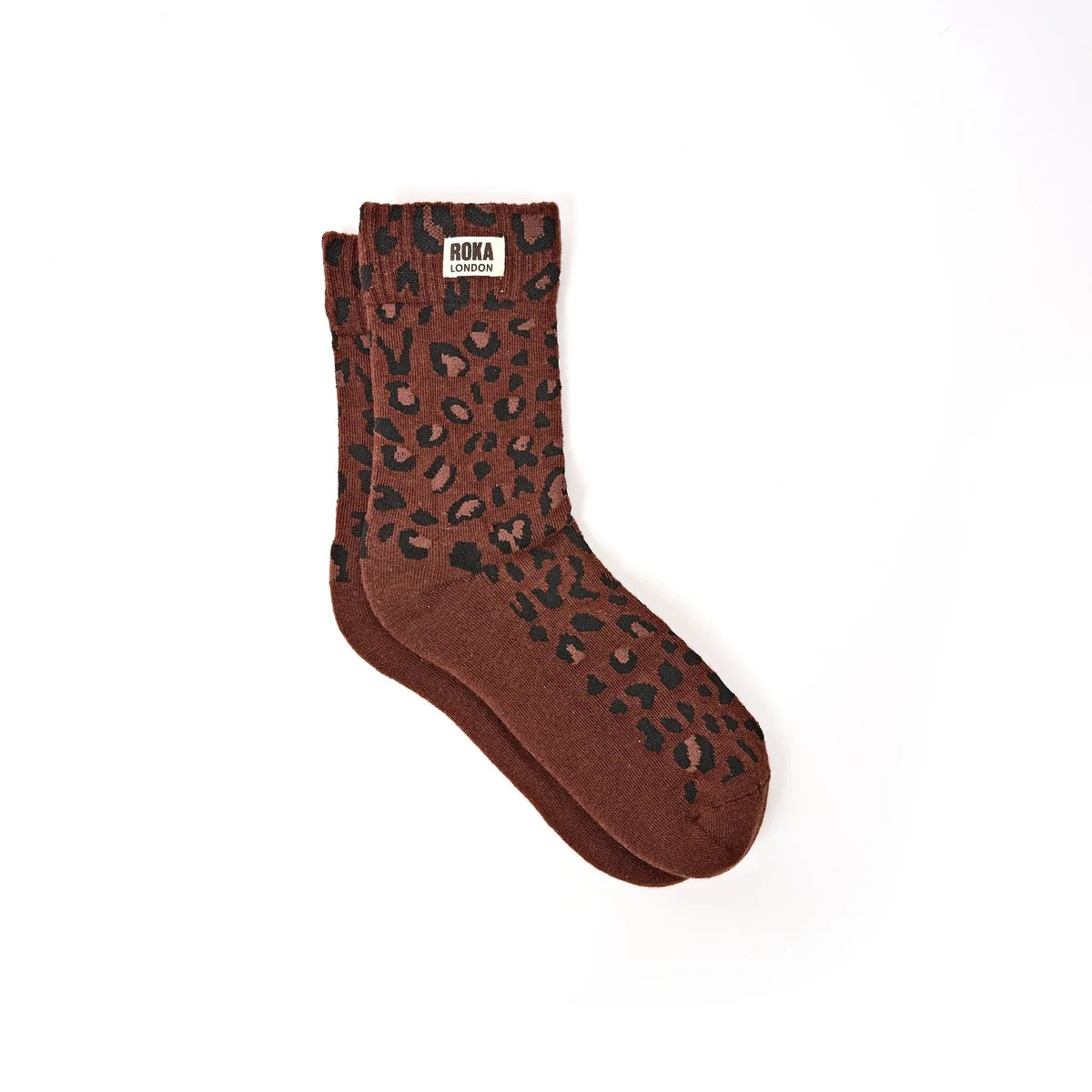 Wimbeldon Crew Socks for Women - Brown Leopard