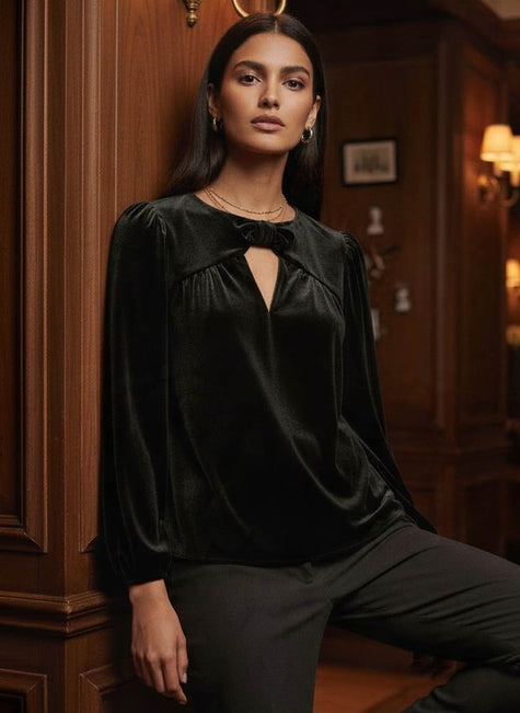 Rosalita Velvet Bow Top-Black