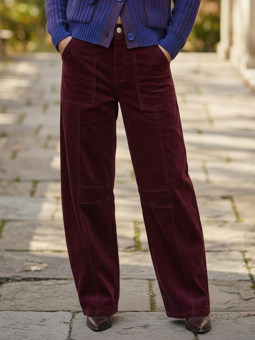 Rosie Cord Barrel Jeans-Burgundy