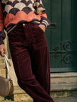 Rosie Cord Barrel Jeans-Burgundy