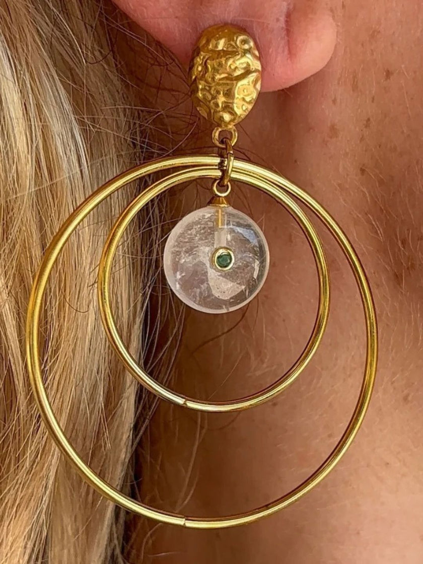 Onda White Jade Gold Statement Earrings