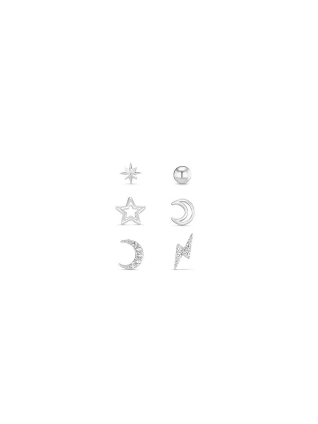 Celestial Stud 6 Pk Ear Party Silver