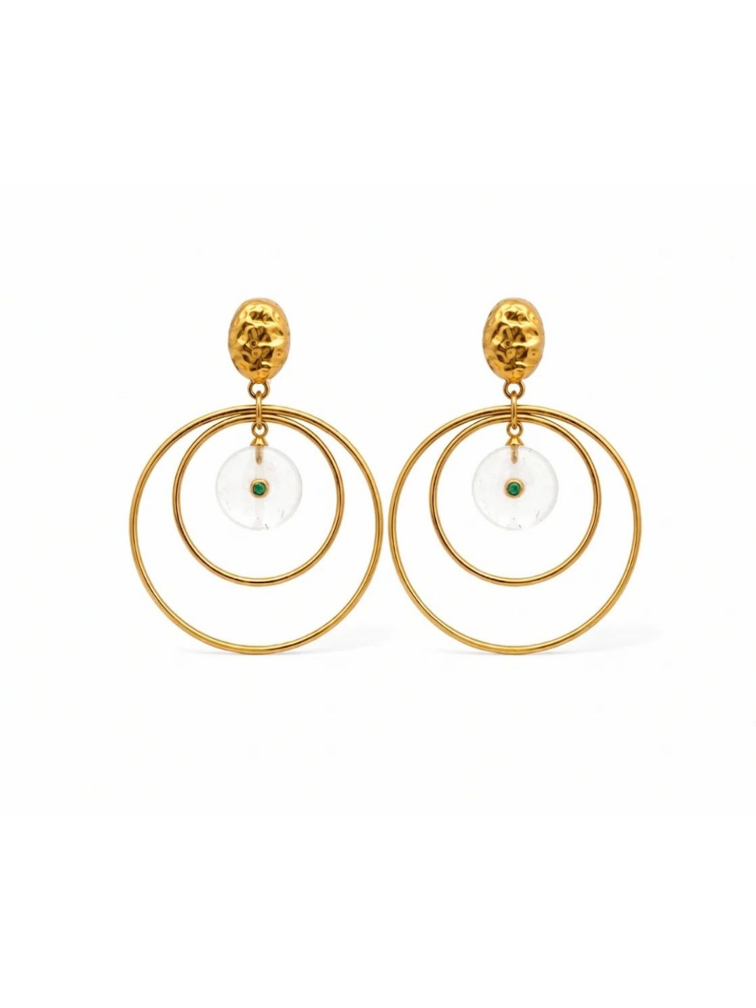 Onda White Jade Gold Statement Earrings