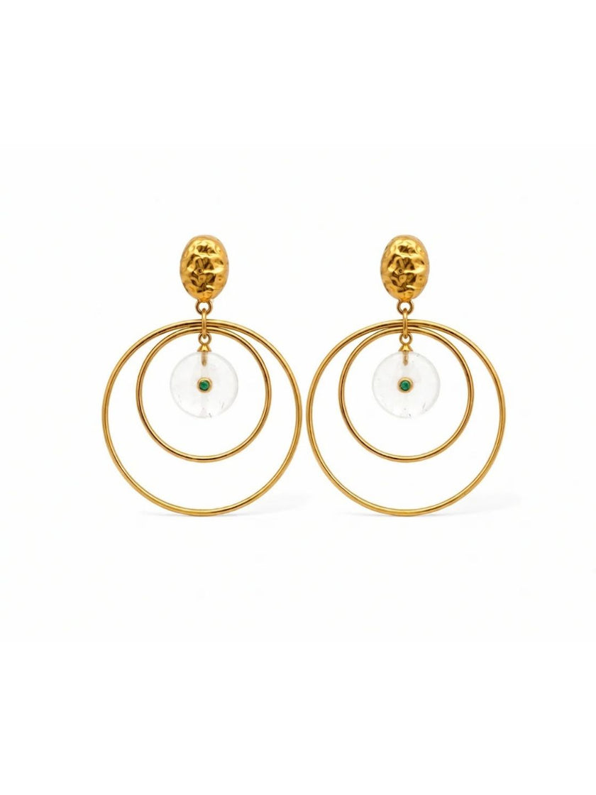 Onda White Jade Gold Statement Earrings