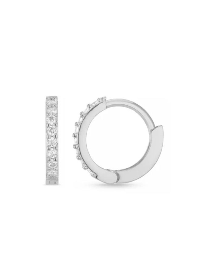 Mini Pave Huggie Hoops Silver