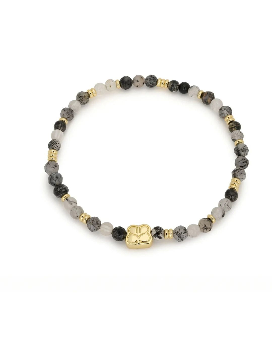 Wonder Gold & Black Rutilated Quartz Stretch Bead Bracelet