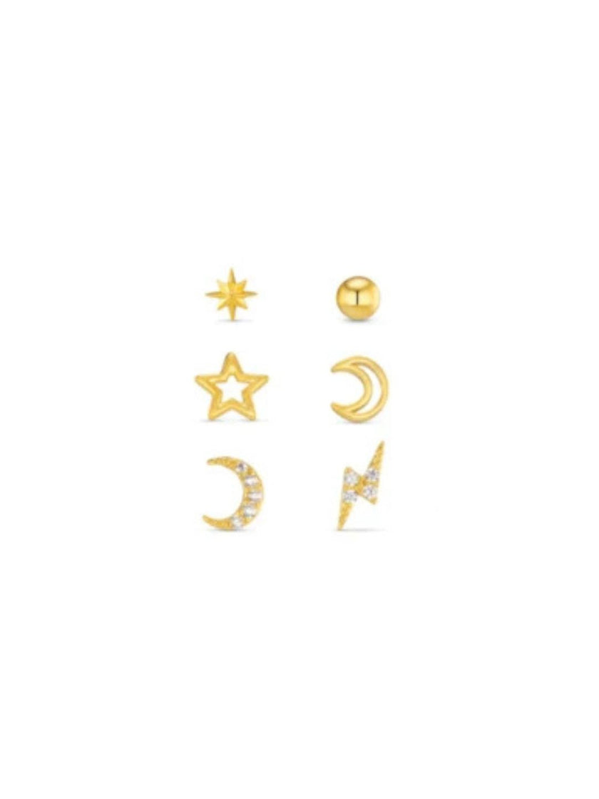 Celestial Stud 6 Pk Ear Party Gold