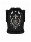 Sacred Heart Embroidered Faux Fur Gilet - Black