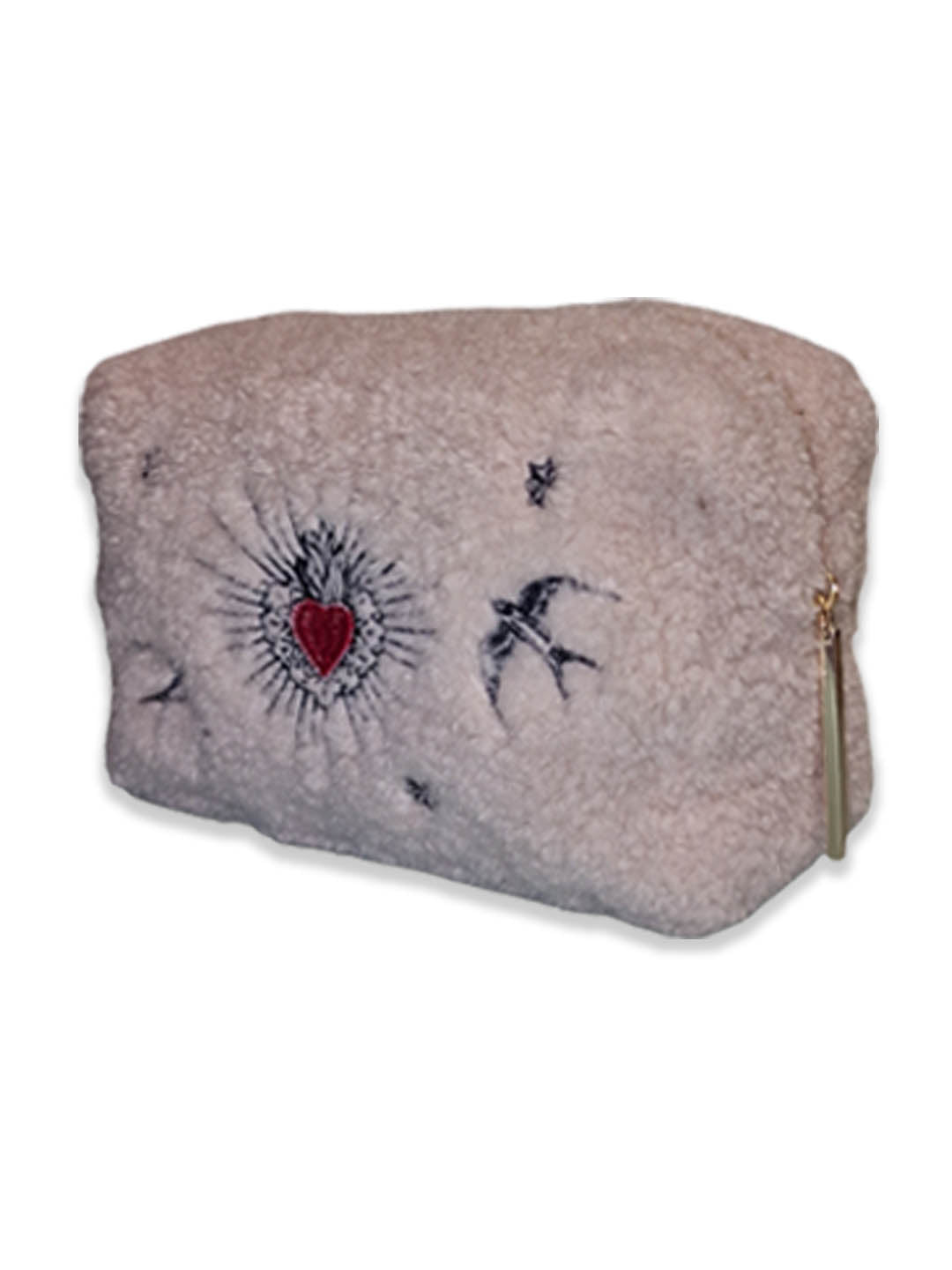 Women's cream faux fur wash bag for stylish travel essentials