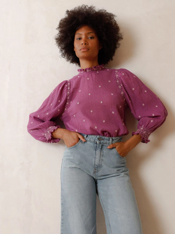 CREPE GAUZE BLOUSE - PURPLE