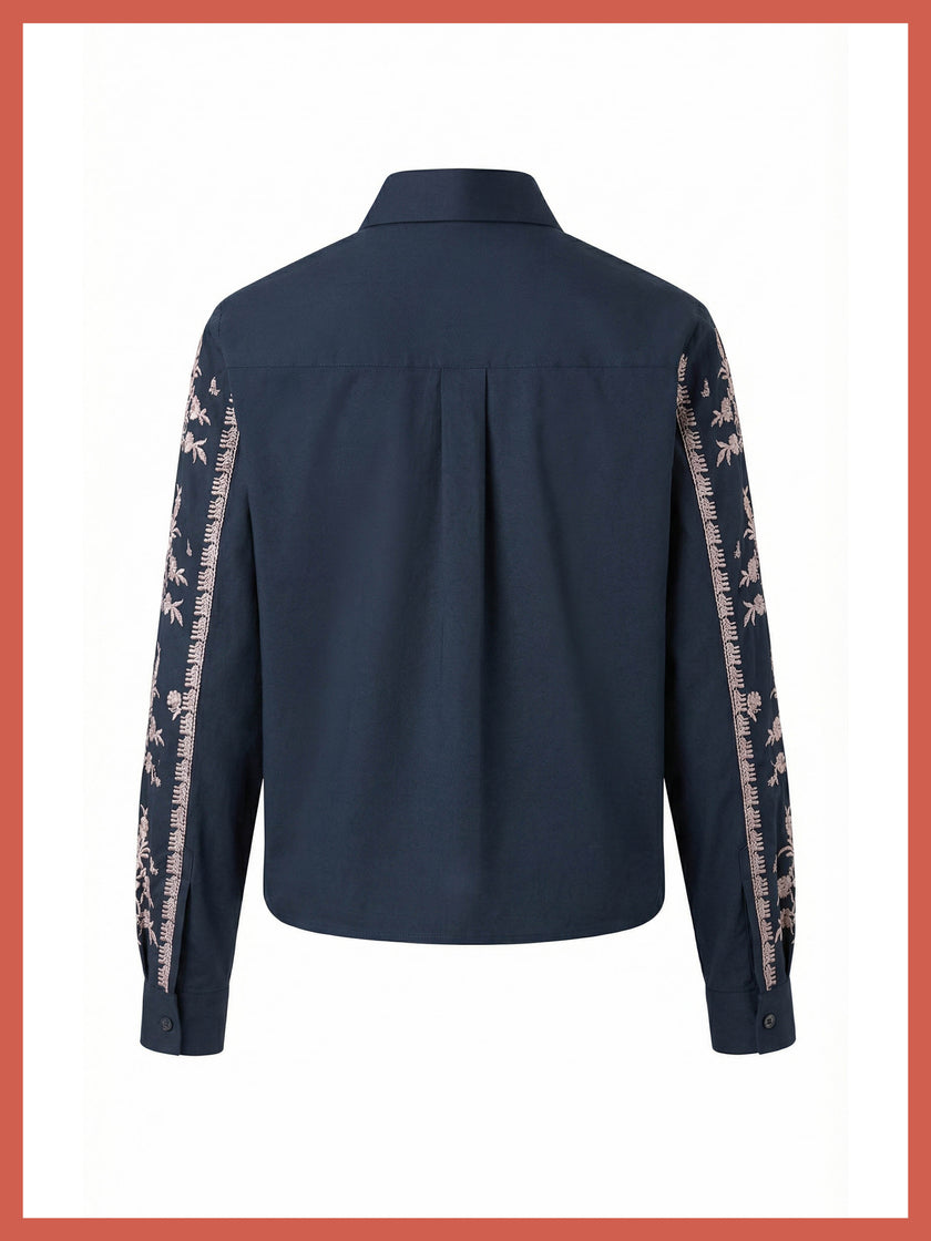 Sienna Embroidered Cropped Shirt In Dark Navy