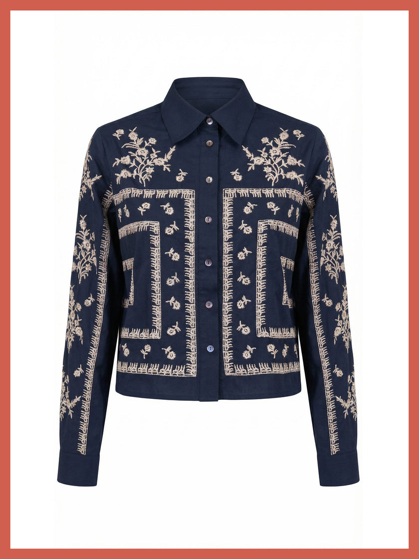 Sienna Embroidered Cropped Shirt In Dark Navy