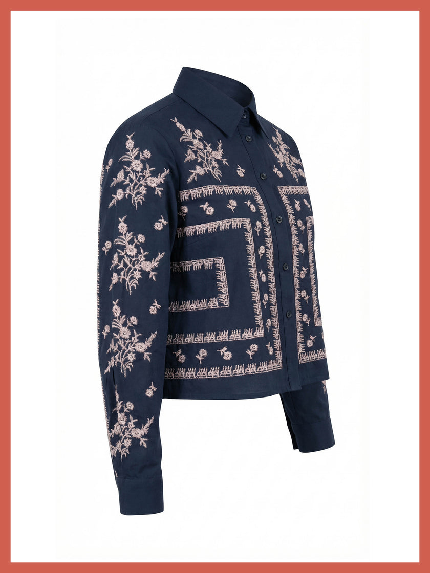 Sienna Embroidered Cropped Shirt In Dark Navy