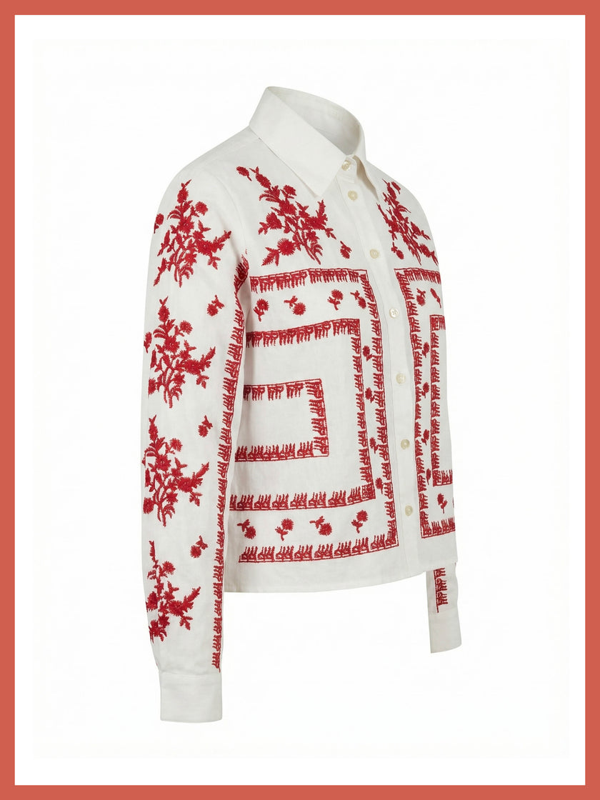 Sienna Embroidered Cropped Shirt In White