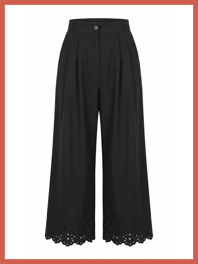 Sirena Embroidered Cutwork Trouser - Black