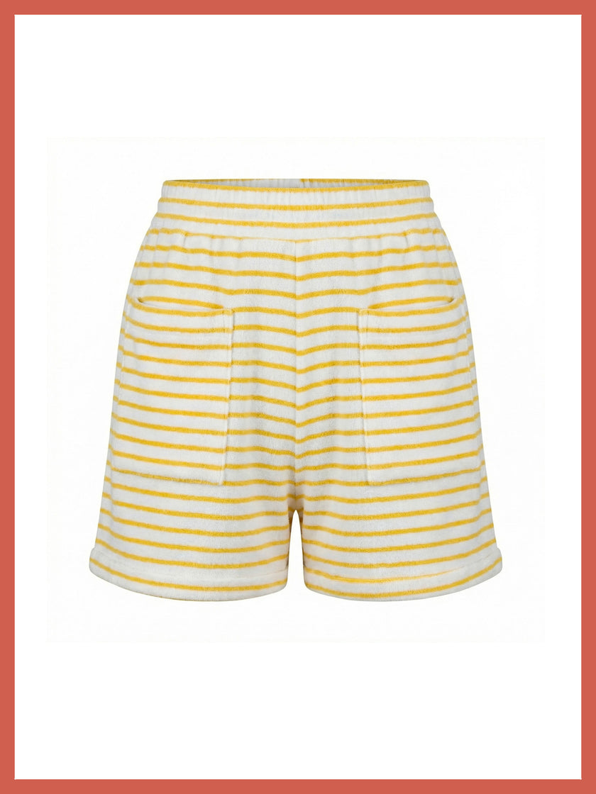 Talinn Towelling Cotton Striped Shorts - Yellow Mix