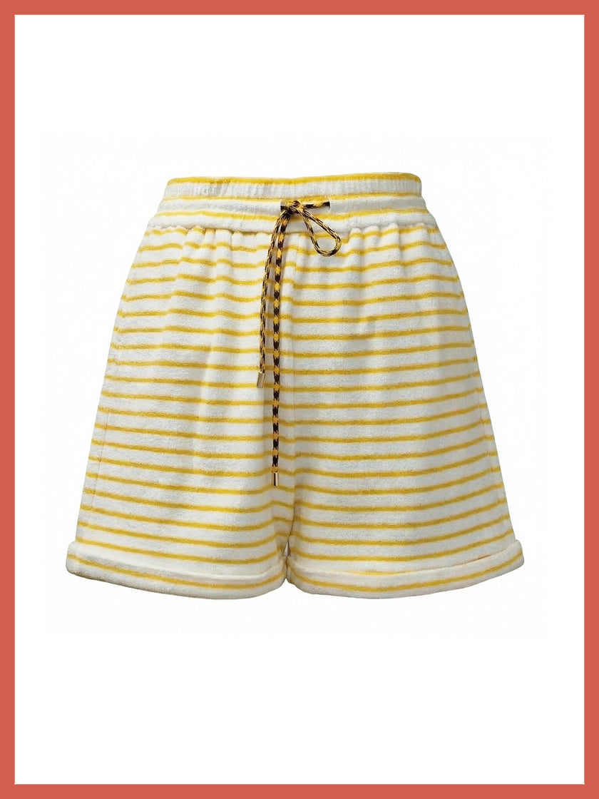 Talinn Towelling Cotton Striped Shorts - Yellow Mix