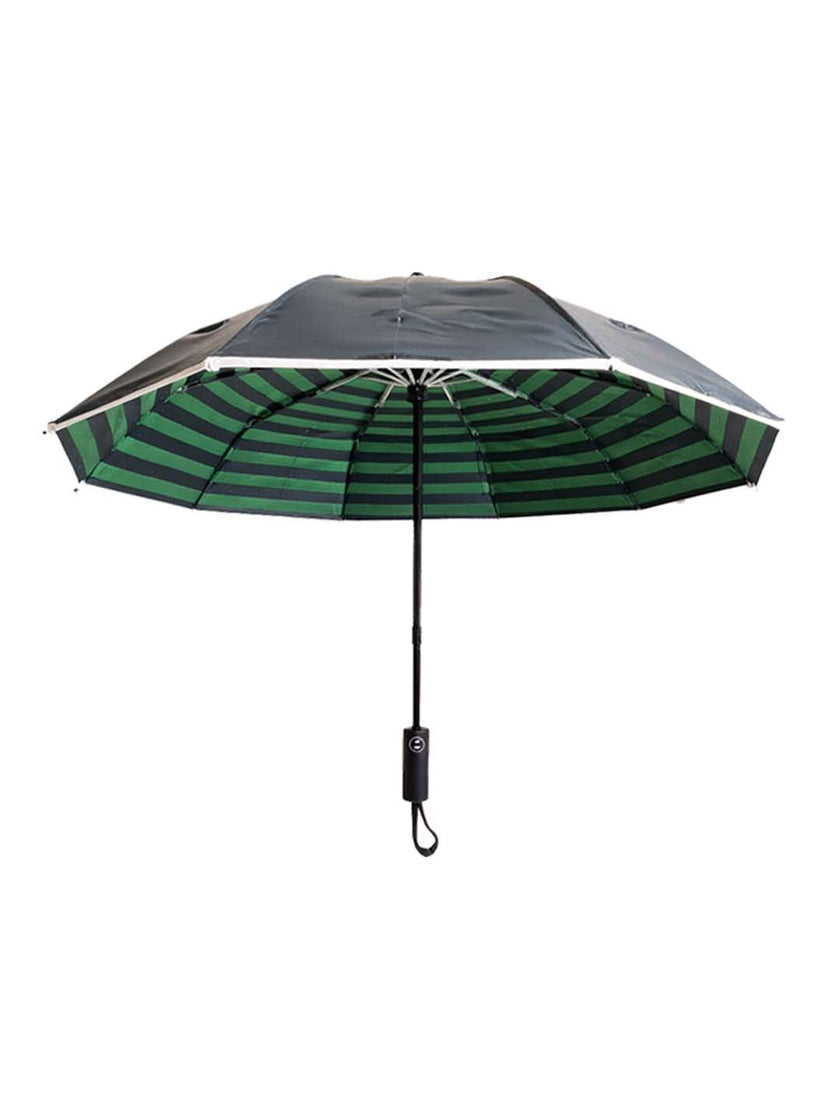 Green striped umbrella for stylish rainy day protection