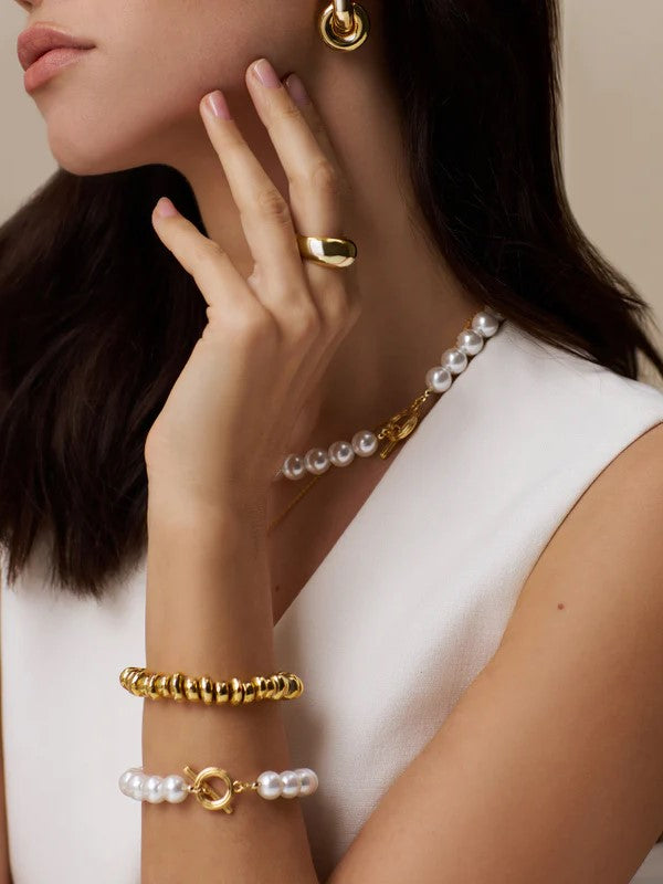 Polished Metal Nugget Stretch Bracelet