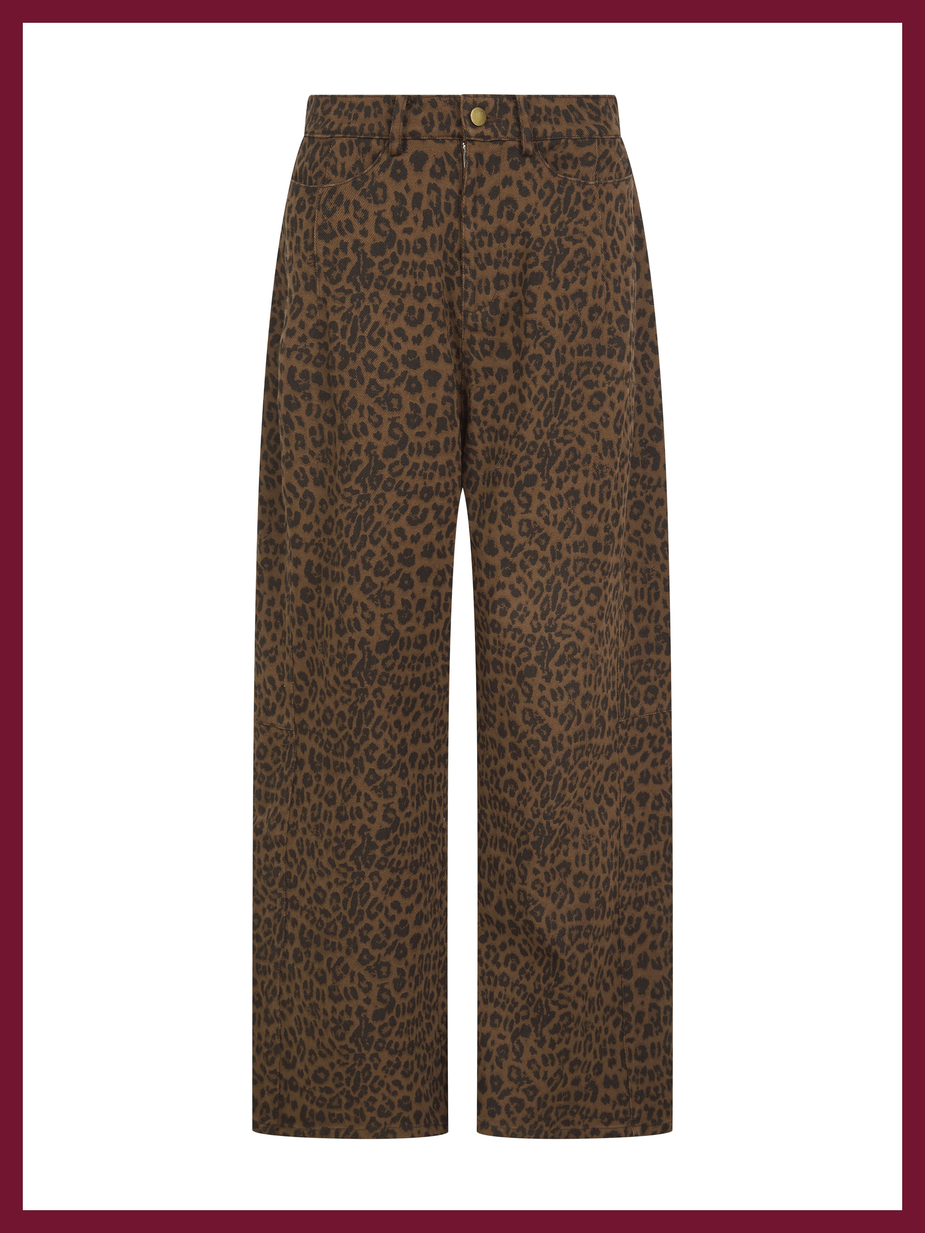 Ditta Leopard Barrel Leg Jeans in Chocolate