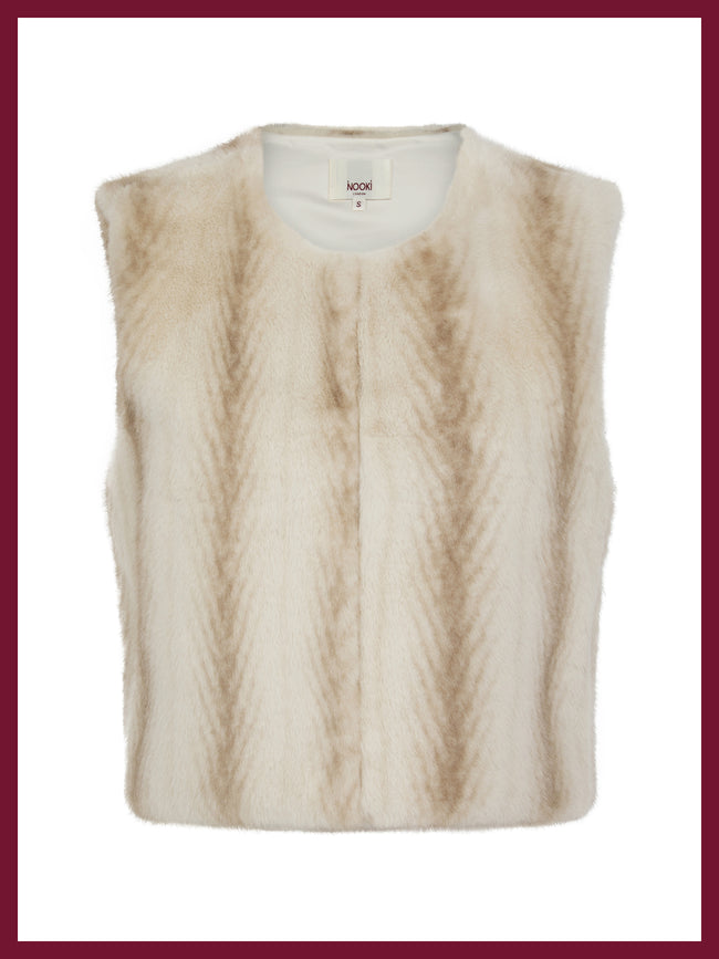 Edelweiss Faux Fur Gilet - Cream Zig Zag